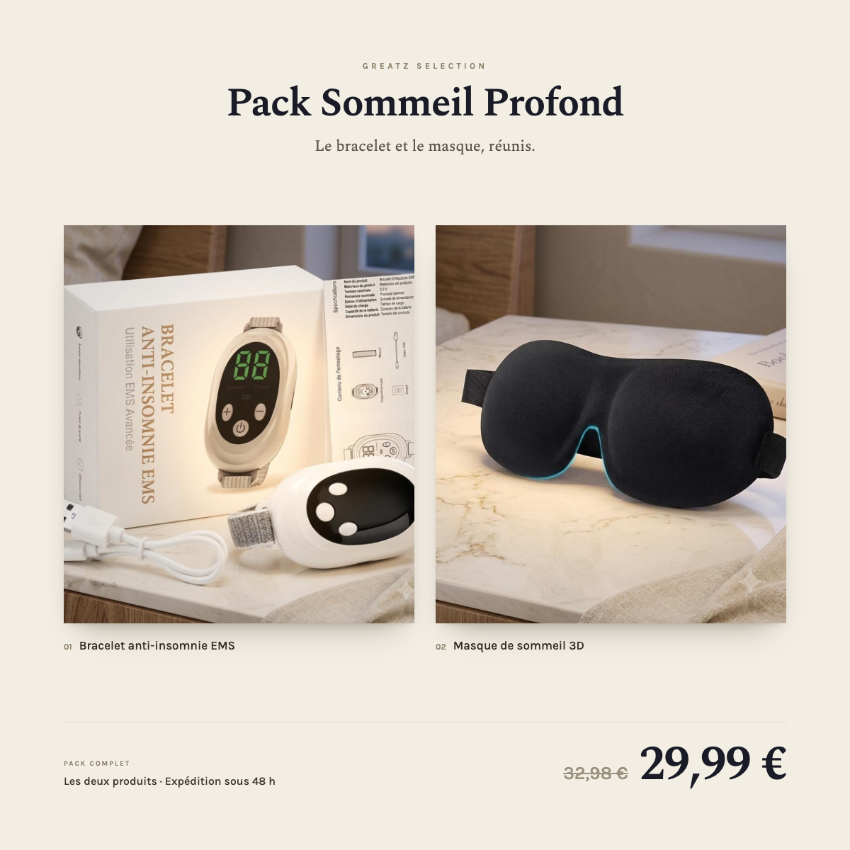 Pack Sommeil Profond — Bracelet EMS & Masque de Sommeil