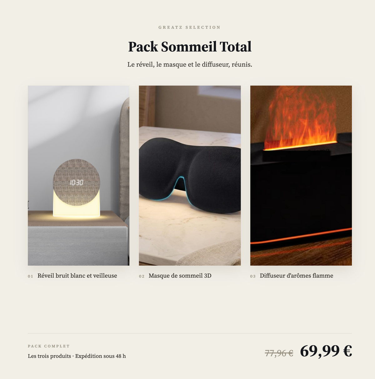Pack Sommeil Total — Réveil, Masque & Diffuseur