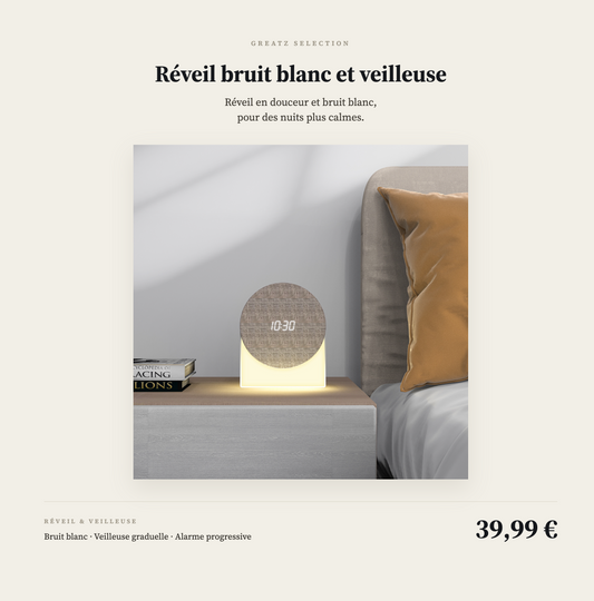 Réveil Bruit Blanc & Veilleuse — Sommeil Profond