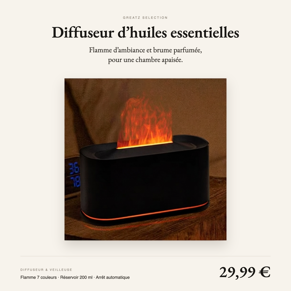 Diffuseur d'Huiles Essentielles & Veilleuse — Ambiance Apaisante